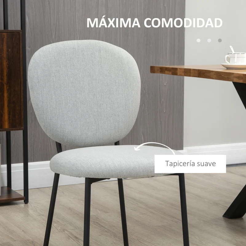 HOMCOM Juego de 2 Sillas de Comedor con Respaldo y Patas de Acero para Salón Cocina Carga 120 kg 46x59x82 cm Gris Claro