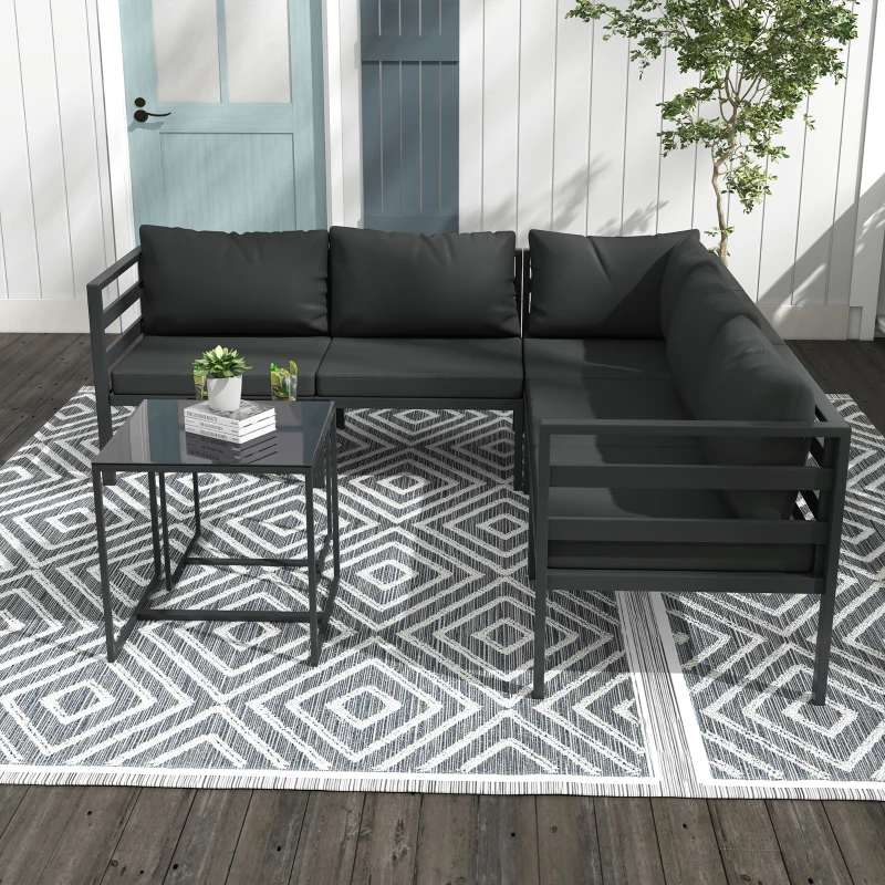 Outsunny Conjunto de Muebles de Jardín 7 Piezas Incluye Sofá de 5 Módulos con Cojines y 2 Mesas de Centro para Terraza Patio Gris
