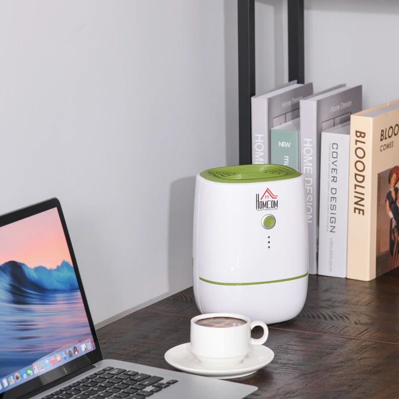 HOMCOM 220mL/Day 450ml Portable Small Dehumidifier Air Dryer Cleaner Bedroom Desk Office Silent Machine w/ Auto Shut Off Home Electric Green