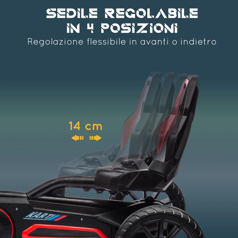 HOMCOM Go Kart a Pedali per Bambini 3-8 Anni con Sedile Regolabile e Ruote in EVA, 100x58x58.5 cm, Rosso Nero