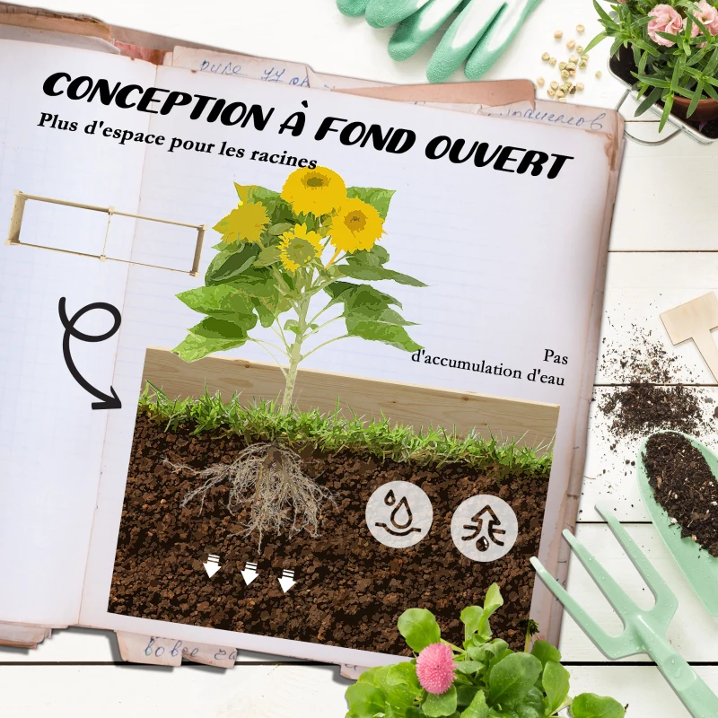 Outsunny Jardinière potager de jardin bac à fleurs en bois avec fond ouvert bois de sapin dim. 222L x 63L x 48Hcm bois naturel