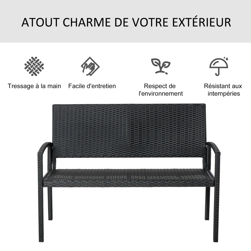 Outsunny Banc de jardin 2 places style cosy chic résine tressée 4 fils imitation rotin noir