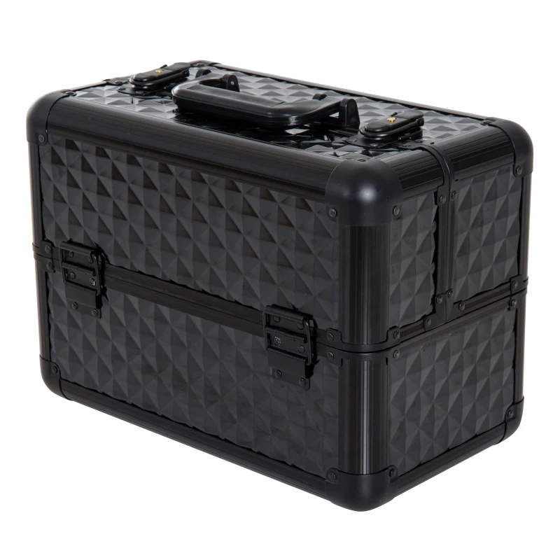 HOMCOM Estuche de Maquillaje Maletín para Maquillaje Organizador Cosméticos Profesional Caja de Belleza Portátil 4 Niveles 35.5x20x25.5cm Aluminio