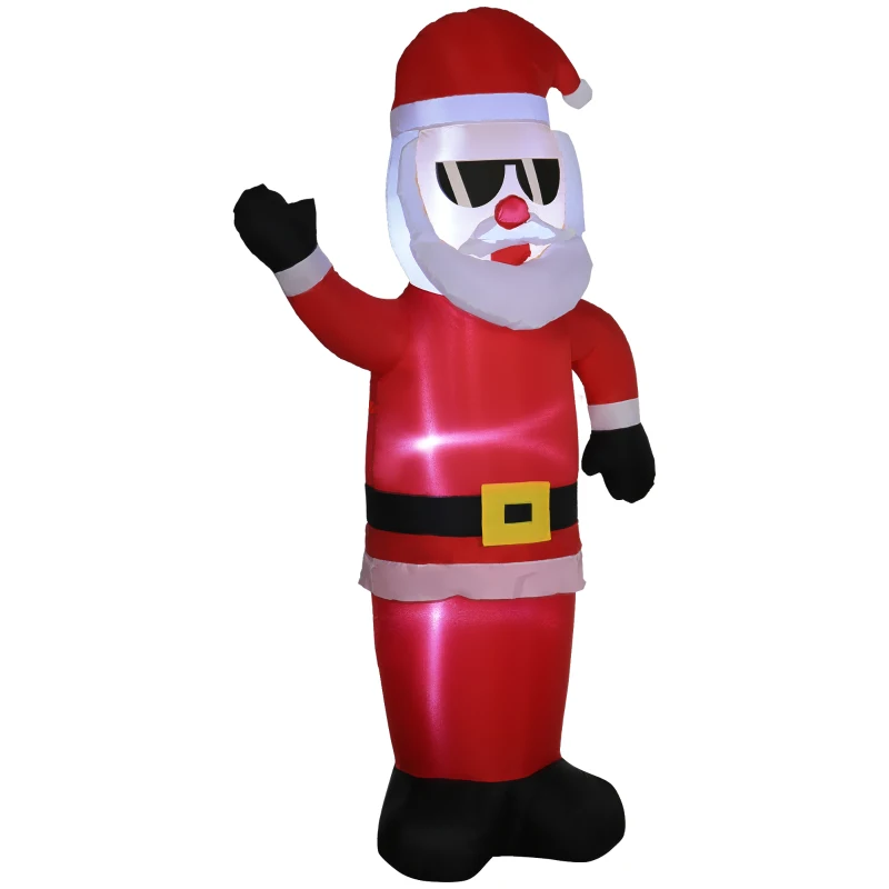 Outsunny Babbo Natale Gonfiabile con Occhiali da Sole, Luci LED e Gonfiatore Incluso, 89x44x178cm