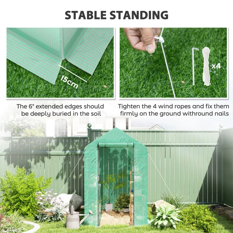 Outsunny 120 x 186cm Walk-In Greenhouse, with Shelves - Green