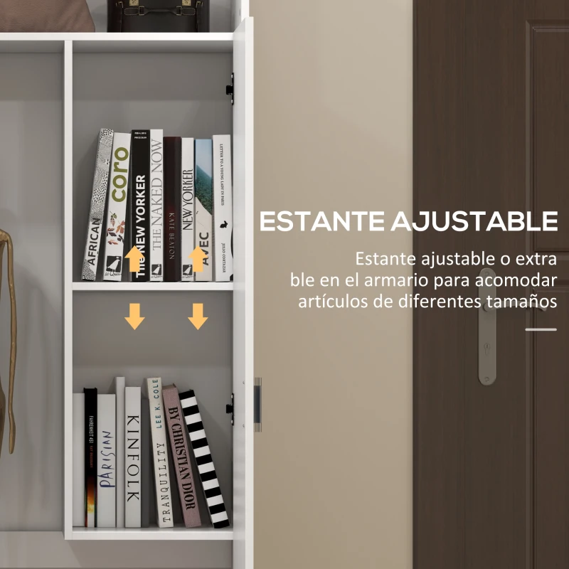 HOMCOM Armario Multiusos Armario Escobero con 2 Puertas Compartimiento Abierto Estante Ajustable para Salón 70x35x188 cm Blanco