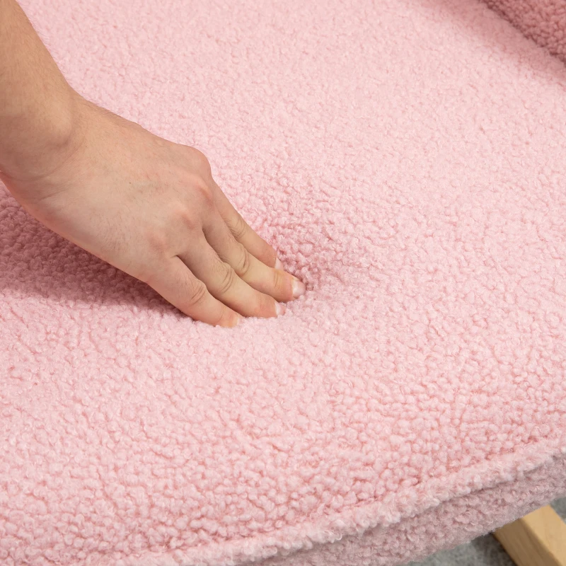 HOMCOM Schaukelstuhl im Retro-Design, Massivholz, Sessel, Relaxsessel, 98 cm x  71 cm x 101 cm, Rosa