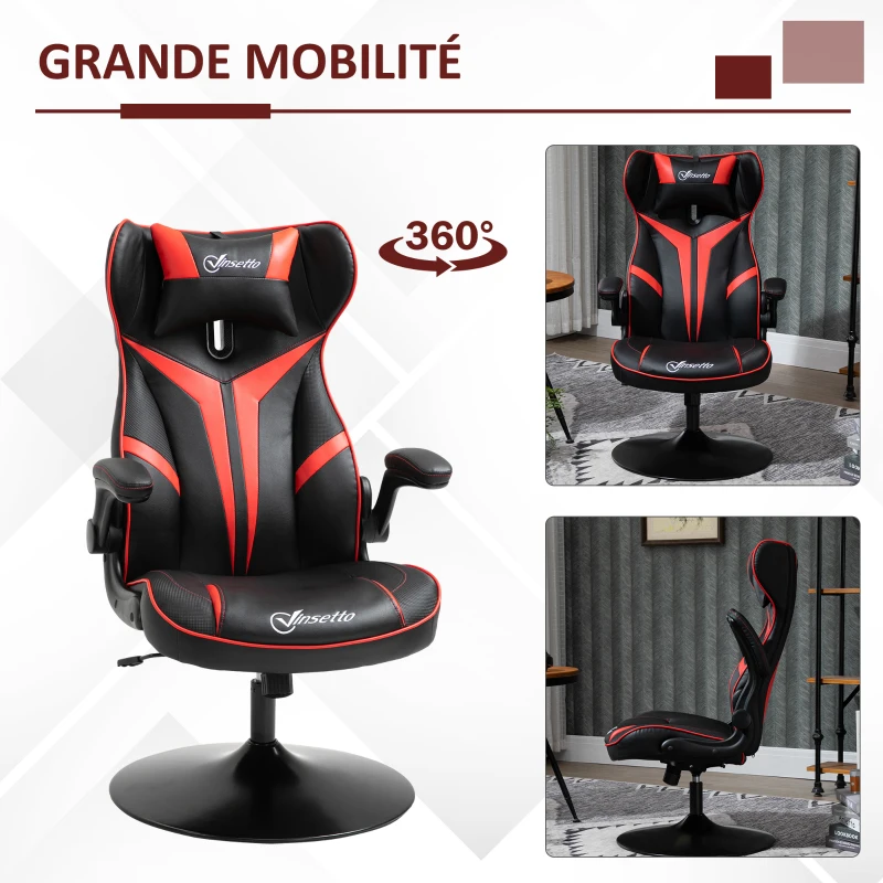 Vinsetto Fauteuil gamer chaise de jeu gaming pivotante ergonomique hauteur réglable accoudoirs revelables coussin têtière inclus