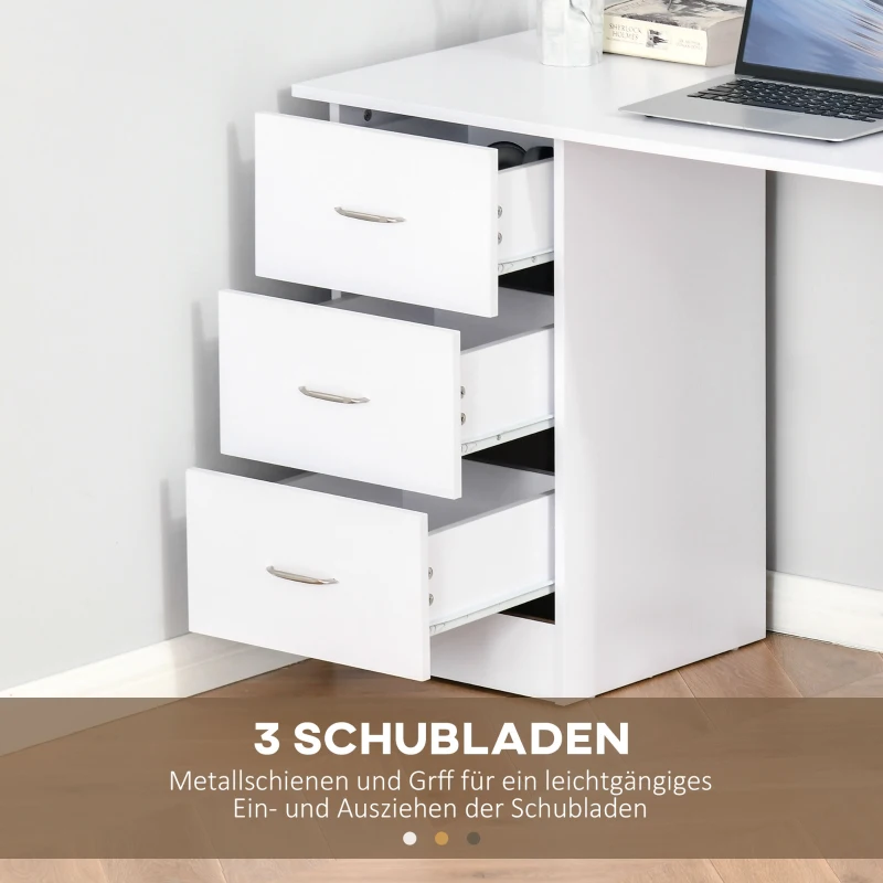 HOMCOM Schreibtisch Computertisch Bürotisch Arbeitstisch Regal mit 3 Schubladen Regale Weiß 120 x 49 x 72 cm