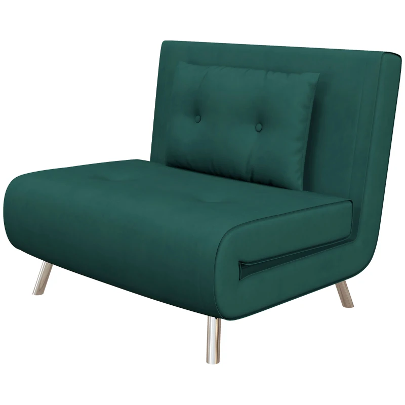 HOMCOM Poltrona Letto Singolo con Schienale Reclinabile in Velluto, 100x88x83cm, Verde Scuro