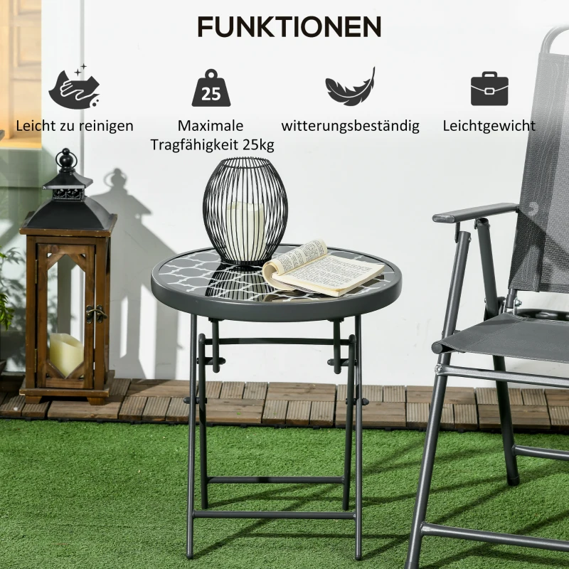 Outsunny Gartentisch Klapptisch Garten-Klapptisch, rund, wetterbeständig, klappbar,  Ø45 x 50 cm, Schwarz