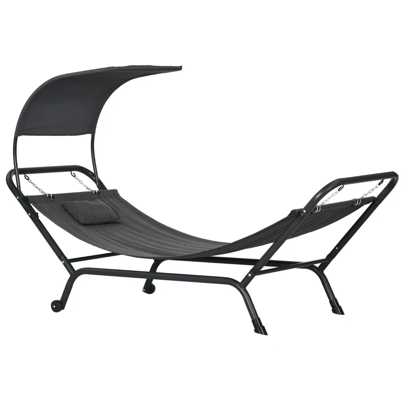 Outsunny Sonnenliege Hängematte Gartenliege, mit Baldachin, wetterbeständig, 240 cm x 92 cm x 148 cm, Dunkelgrau