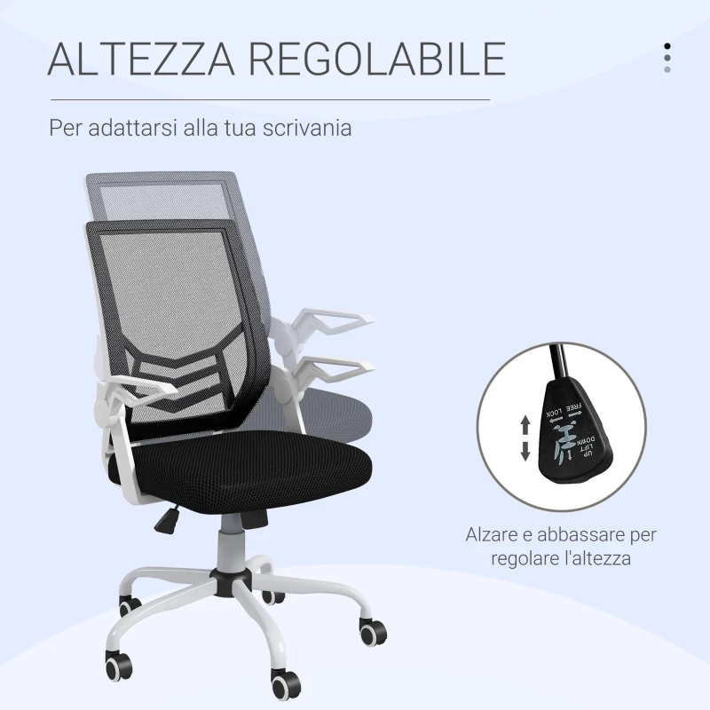 Vinsetto Sedia da Ufficio Ergonomica ad Altezza Regolabile, in Tessuto Effetto Lino, 62.5x55x94-104 cm, Bianco e Nero