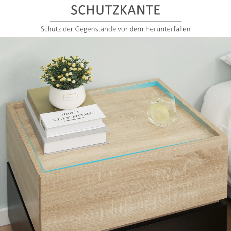 HOMCOM Nachttisch mit Schublade Nachtschrank stapelbar Schubladenschrank Schlafzimmer Nachtkommode Spanplatte Schwarz+Natur 50 x 40 x 47,5 cm