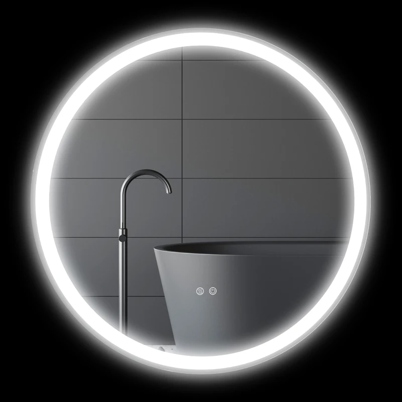 kleankin Miroir rond lumineux LED de salle de bain Ø 80 cm mural avec éclairage 3 couleurs interrupteur tactile 46W blanc argent