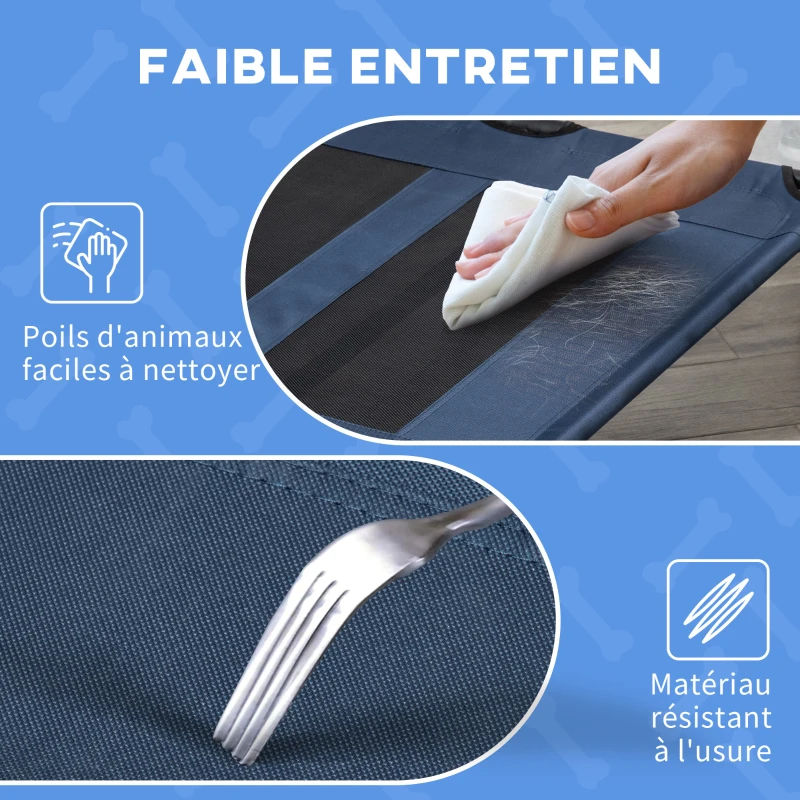 PawHut Lit sur pieds XXL pour chien chat lit de camp animal 122L x 92l x 23H cm bleu foncé