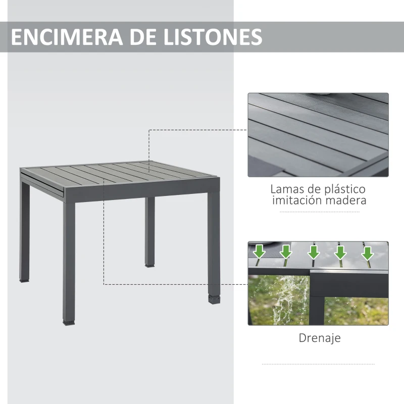 Outsunny Mesa de Jardín Extensible de Aluminio Mesa de Comedor para Exterior para 4-6 Personas Carga Max. 70 kg para Patio Terraza Balcón 90-180x90x73 cm Gris