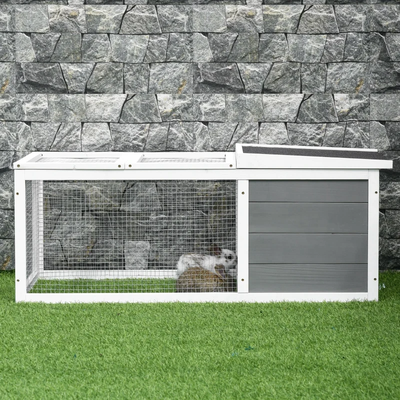PawHut Clapier cage à lapins imperméable grand espace en bois massif gris 115x66x47,5 cm