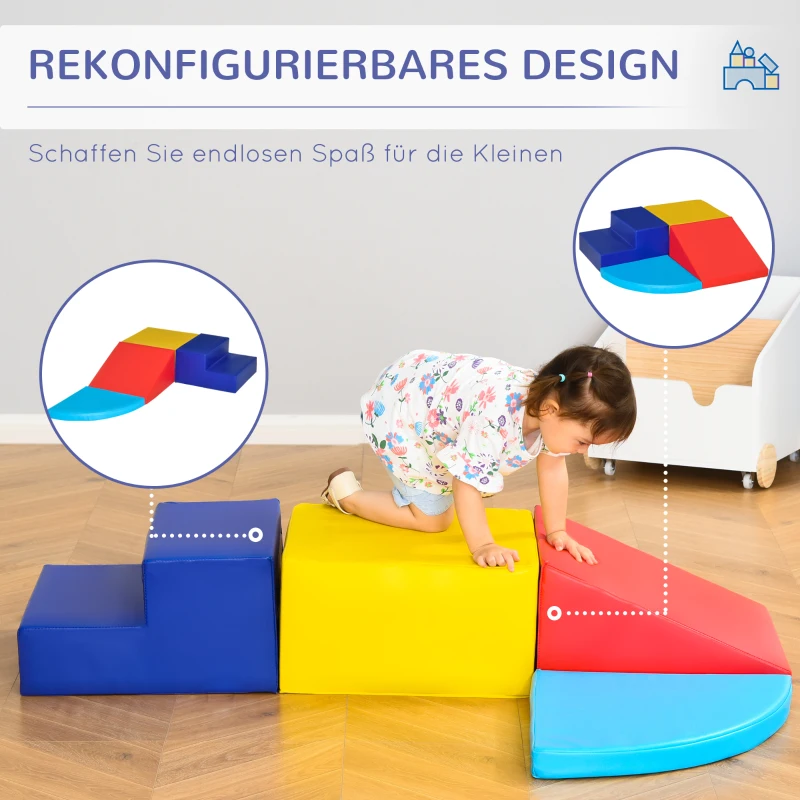HOMCOM 4 TLG. Schaumstoff Bausteine Kinder Softbausteine klettern Bauklötze Weiche Riesenbausteine Bauspielzeug Grossbausteine Schaumstoffblöcke Spielbausteine für Baby & Kleinkinder Mehrfarbig