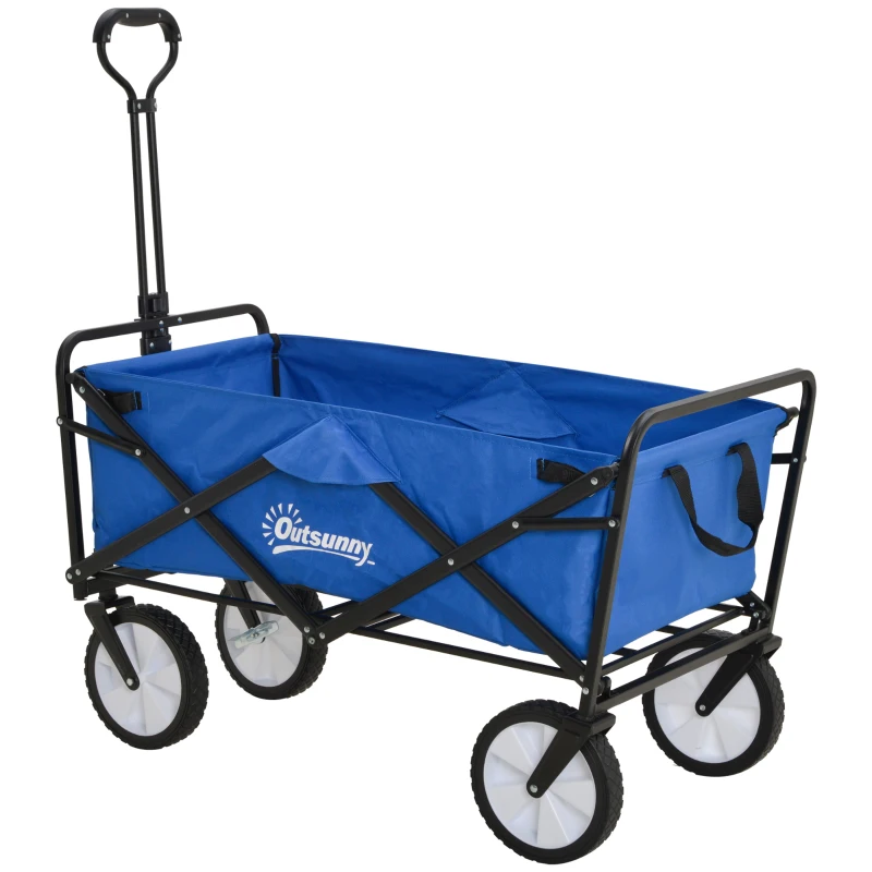 Outsunny Bollerwagen Handwagen mit faltbar Bremsen Verstellbarem Griff Transportwagen 68 KG Belastbar, Strandwagen Gartenwagen für Strand Garten Einkauf Shopping