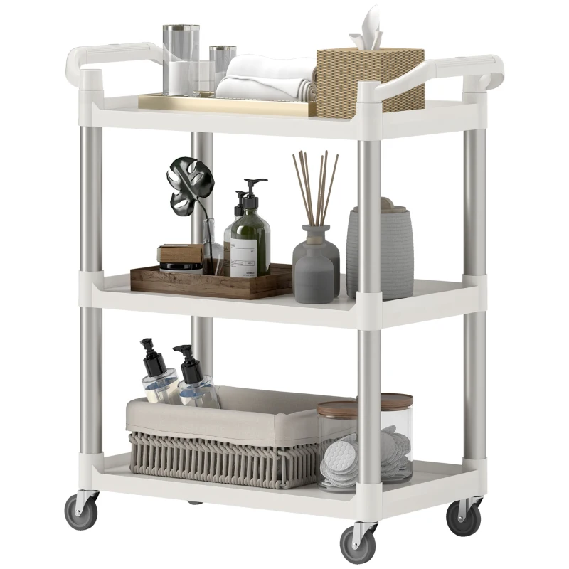 HOMCOM Carrito de Cocina de 3 Niveles Carrito de Almacenamiento de Aluminio Carga 105 kg para Comedor Sala 88x44x93 cm Blanco