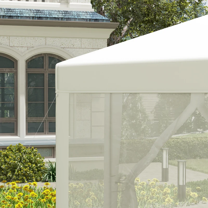 Outsunny 4M Hexagon Gazebo, Netting Party Tent, Patio Canopy Outdoor Event Shelter for Activities, Shade Resistant, Cream White