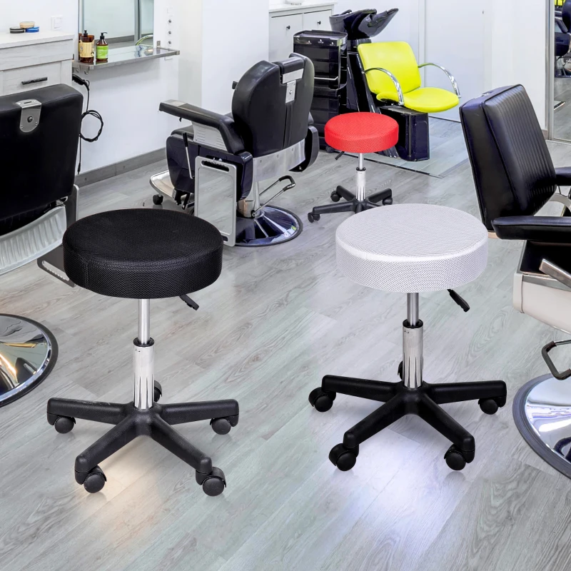 HOMCOM Hydraulic Swivel Salon Spa Stool Height Adjustable Facial Massage Tattoo with 3 Changeable Seat Covers, Black