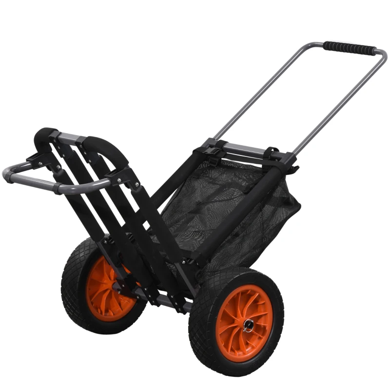 SPORTNOW Carrello da Spiaggia Pieghevole con Tasca in Rete, Manico Telescopico e Cavalletto, 82x67x81 cm