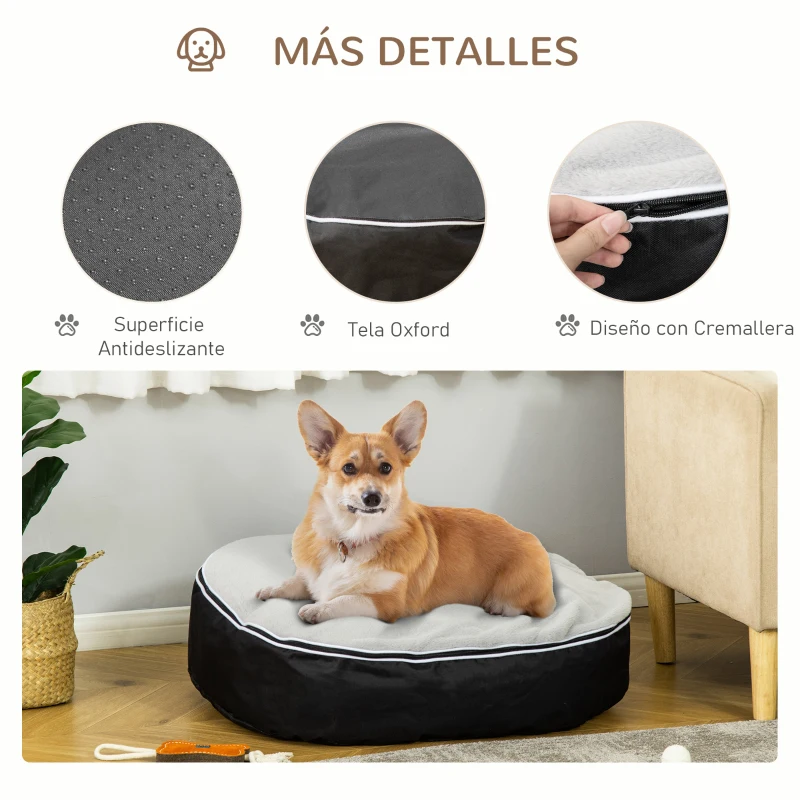 PawHut Cama para Perros y Gatos Lavable Colchón para Perros Medianos con Funda Desenfundable 80x72x18 cm Gris y Negro