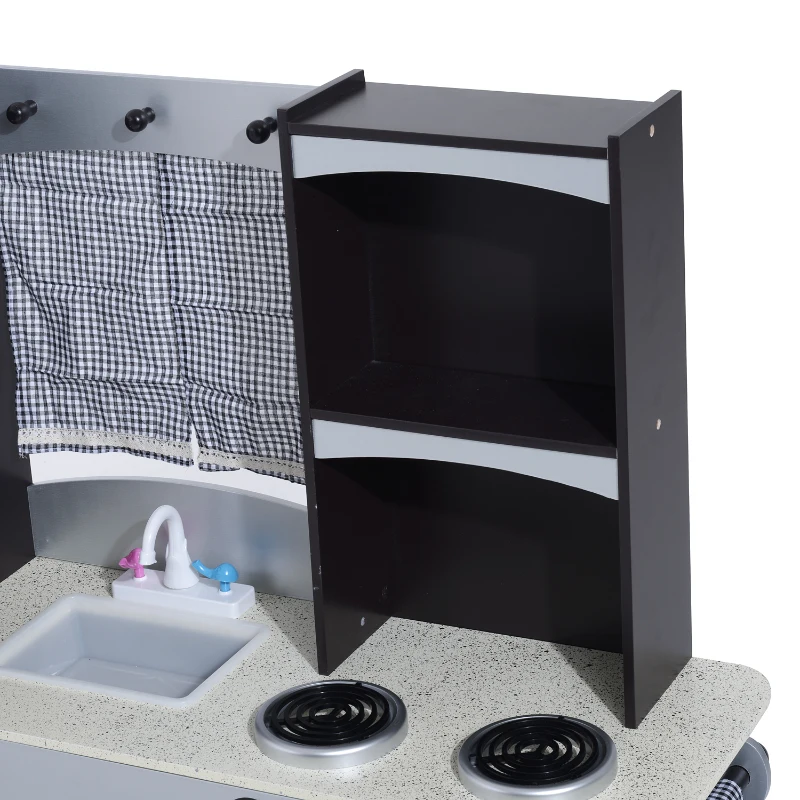 HOMCOM Cuisine pour enfants en bois dinette jeu d'imitation éducatif complet nombreux accessoires & rangements inclus MDF pin 105 x 32 x 95 cm argenté et noir