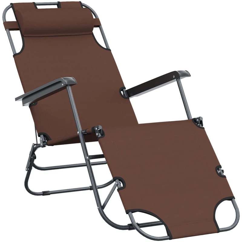 Outsunny Tumbona Relax Plegable con Respaldo Ajustable Reposabrazos Almohada y Reposapiés Carga 136 kg 135x60x89 cm Marrón