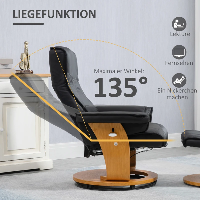 HOMCOM Relaxsessel mit Fußhocker, TV-Sessel, Liegesessel, verstellbare Rückenlehne, 360° drehbar, Schwarz + Braun