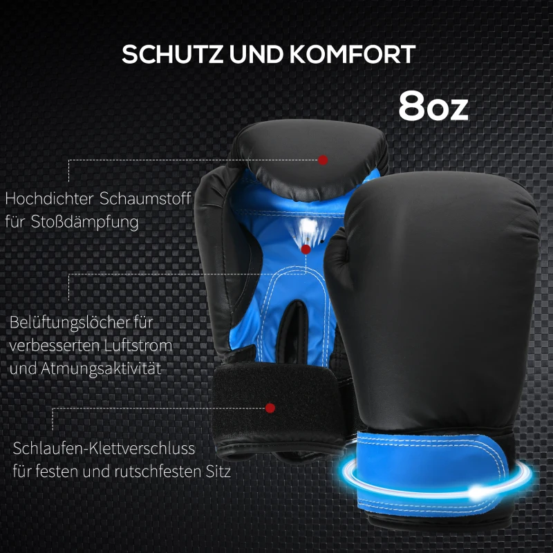 HOMCOM Boxsack-Set Box-Set mit Boxhandschuhen Gefüllt Boxset für Erwachsene Jugendlichen bis 100 KG Belastbar Ø25 x 102 cm Blau