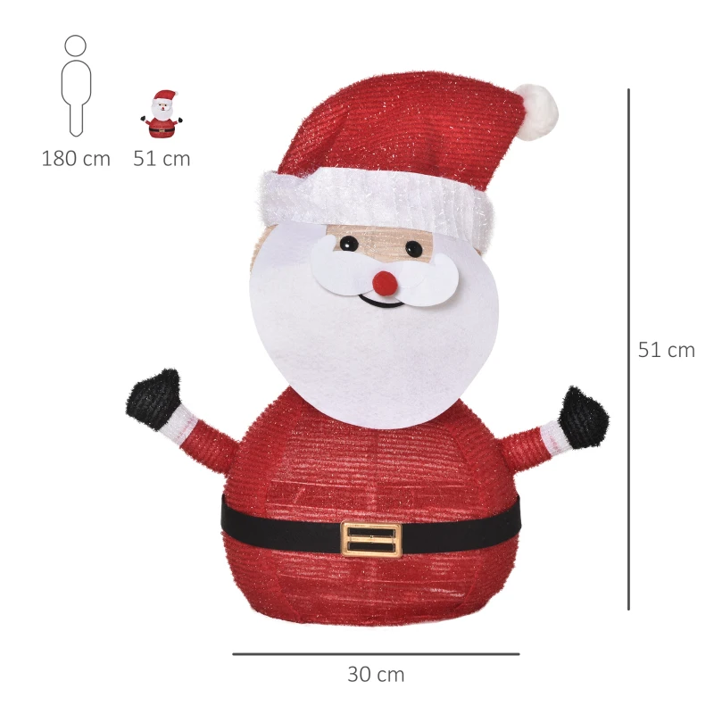Outsunny Papá Noel de Tela con Luces LED Figura Decorativa Luminosa de Navidad con Botón de Interruptor para Interior y Exterior Ø30x51 cm Negro Blanco y Rojo