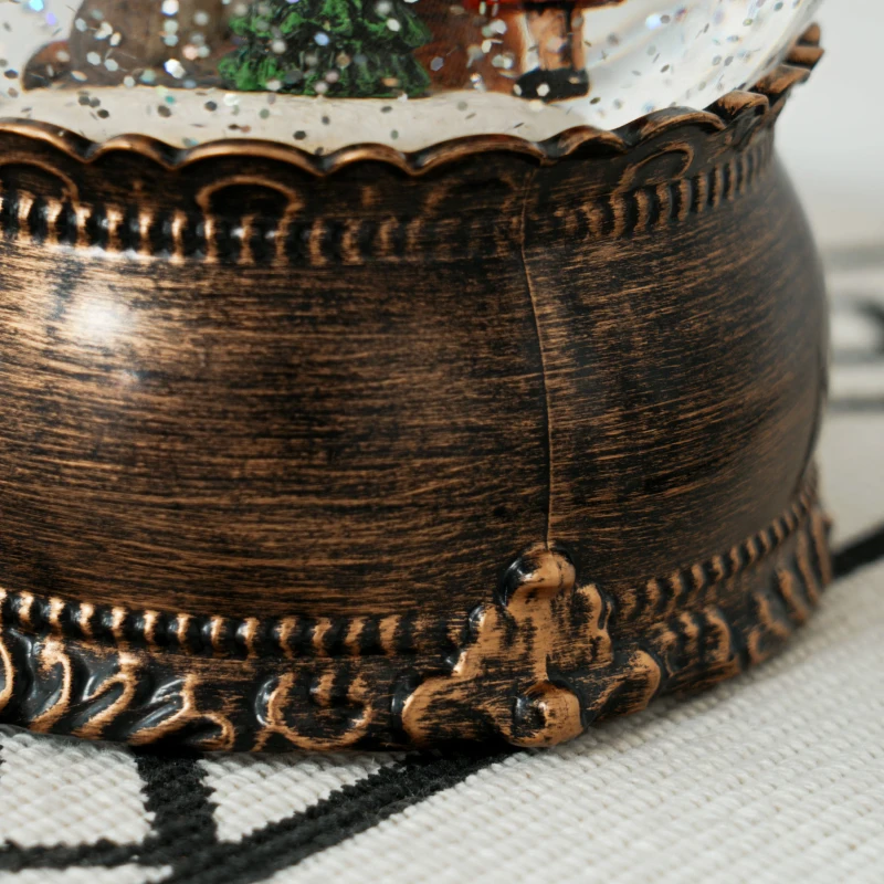 HOMCOM Bola de Nieve Navidad con Música y Luces Escena de Papá Noel y Niño para Decoración Navideña Regalo de Fiesta Bronce