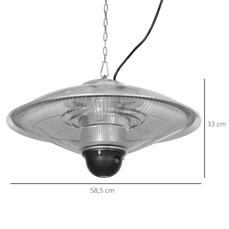 Outsunny Calefactor Exterior de Techo 1010/2210W Estufa de Infrarrojos con Mando a Distancia Ø58,5x33 cm Plata
