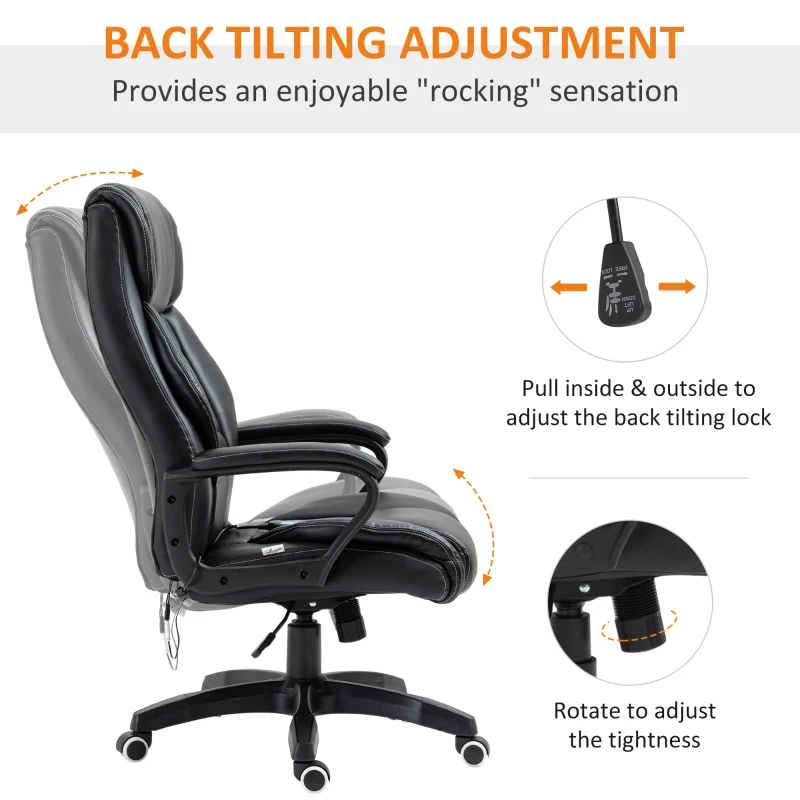 Vinsetto Office Chair with 6-Point Maaage, PU Desk Chair with Padded Seat and Armrest, Computer Chair with Tilt Function for Home, Black