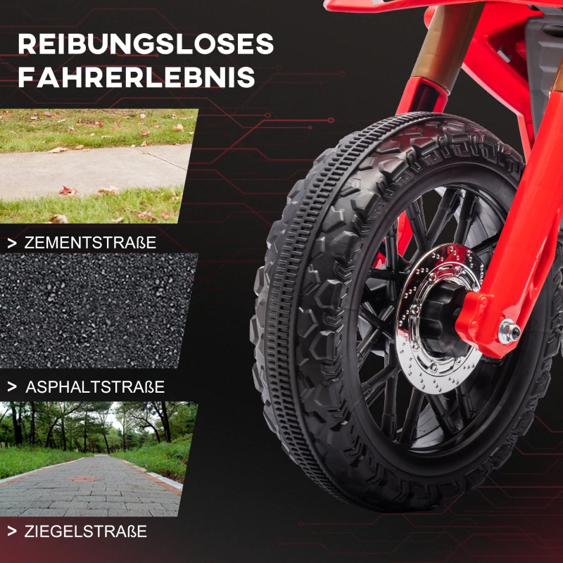 AIYAPLAY Elektro-Motorrad für Kinder, 6V Batterie-Antrieb, Stützräder, Hupe, Startgeräusch, 3-8 Jahre, Rot(m-7)