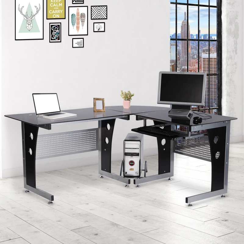 HOMCOM Scrivania Angolare per Computer Scrivania da Ufficio Porta PC 164 x 139 x 75cm Nero