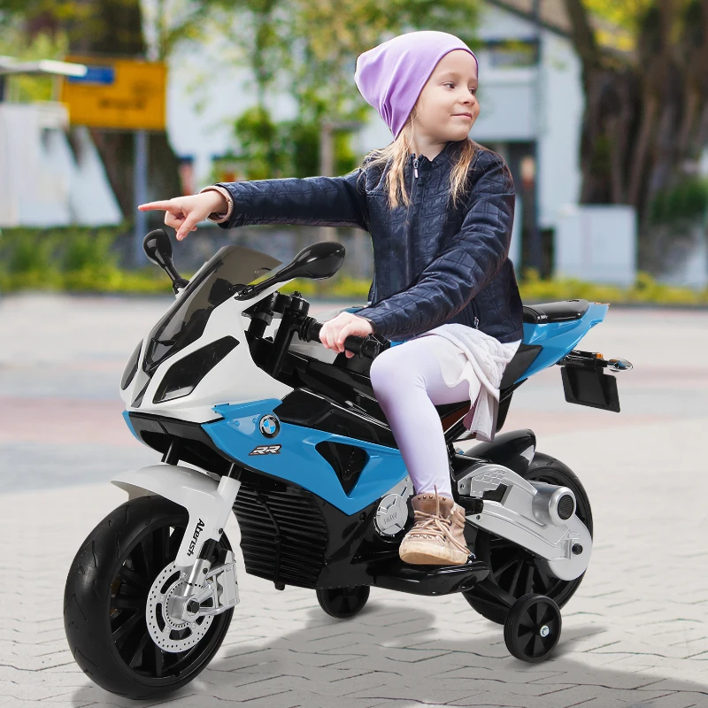 BMW BMW S1000 RR moto électrique pour enfants 2 moteurs 6 V 2,5-5 Km/h phare klaxon béquille roulettes amovibles bleu
