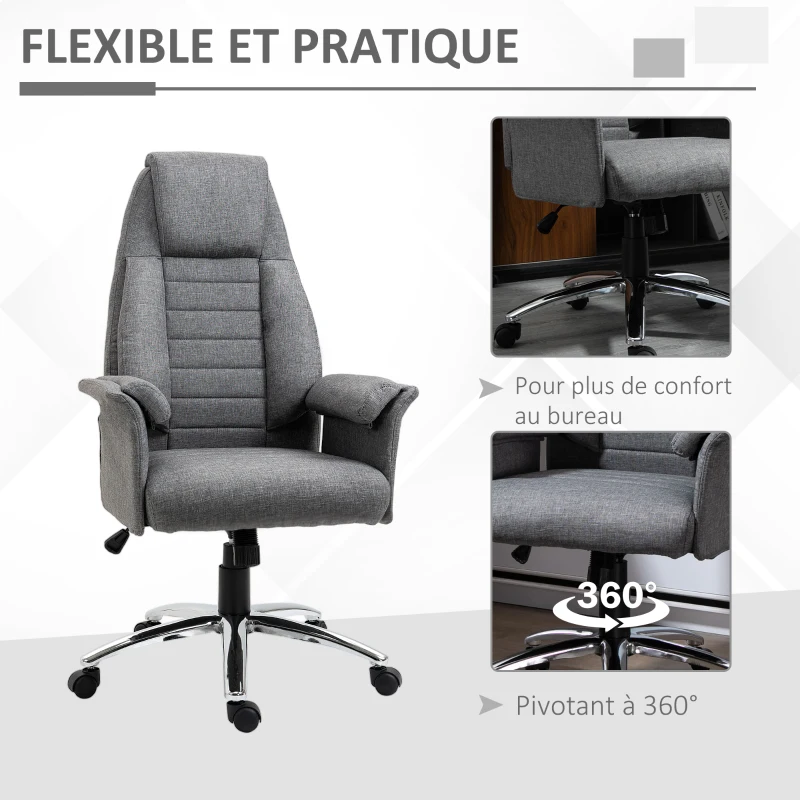 HOMCOM Fauteuil de bureau ergonomique chaise de bureau à bascule hauteur réglable roulettes pivotantes 69 x 68 x 126 cm gris