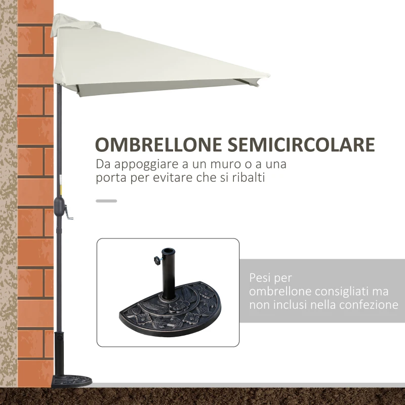 Outsunny Ombrellone da Parete Mezzaluna Salvaspazio con Apertura a Manovella, Beige