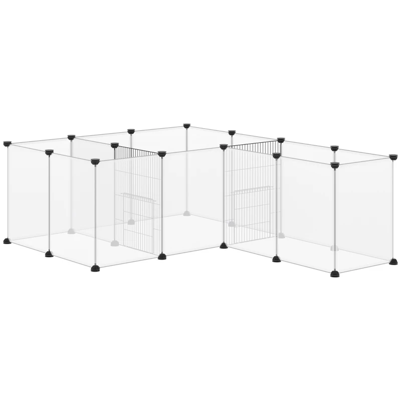 PawHut 18-Panel Small Animal Cage, Pet Playpen, for Guinea Pigs, Hedgehogs - White