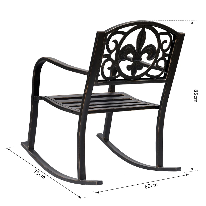 Outsunny Schaukelstuhl Gartenstuhl Schwingsessel antik Garten Metall Bronze B60 x T73 x H85cm