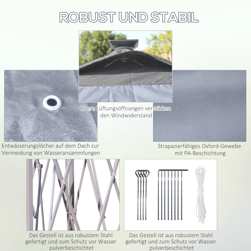 Outsunny 3,3 x 3,3 m Faltpavillon mit LED-Beleuchtung, Meshvorhänge, Tragetasche, Grau