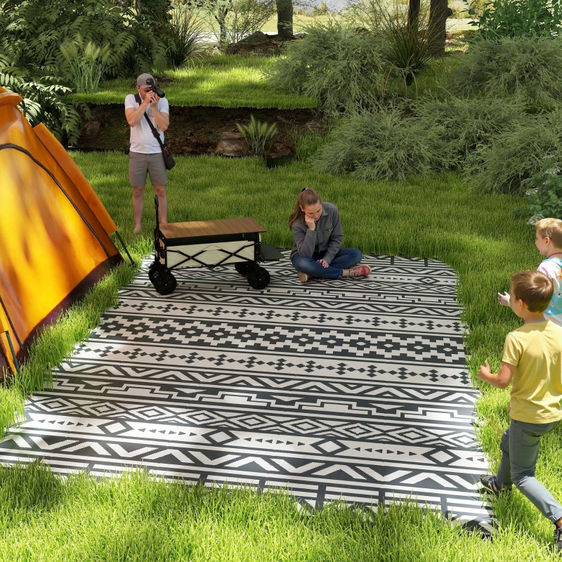 Outsunny Weerbestendig Buitentapijt Robuust en Opvouwbaar, met Boho-Stijl, Geschikt voor Woonkamer, Balkon