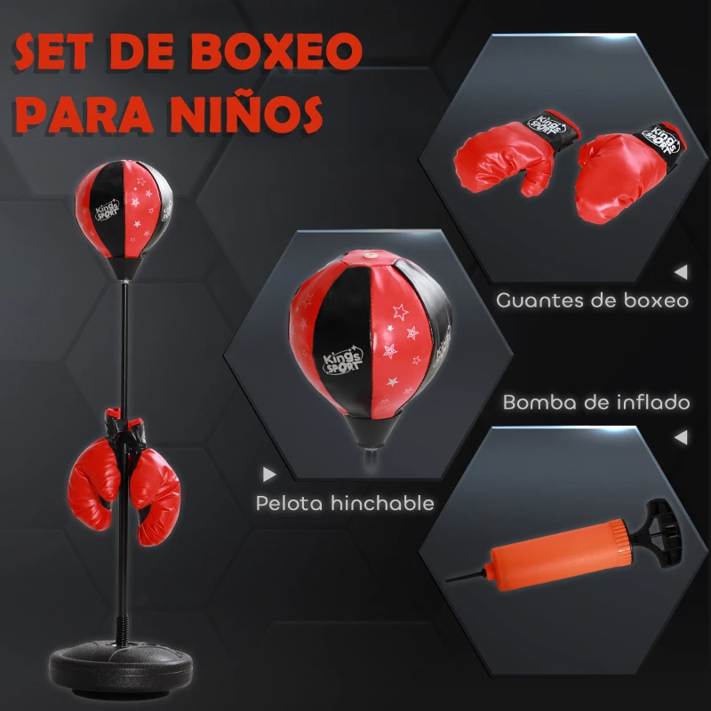 AIYAPLAY Saco de Boxeo para Niños de +5 Años con Guantes de Boxeo Altura Ajustable de 68-102 cm y Base Rellenable Rojo