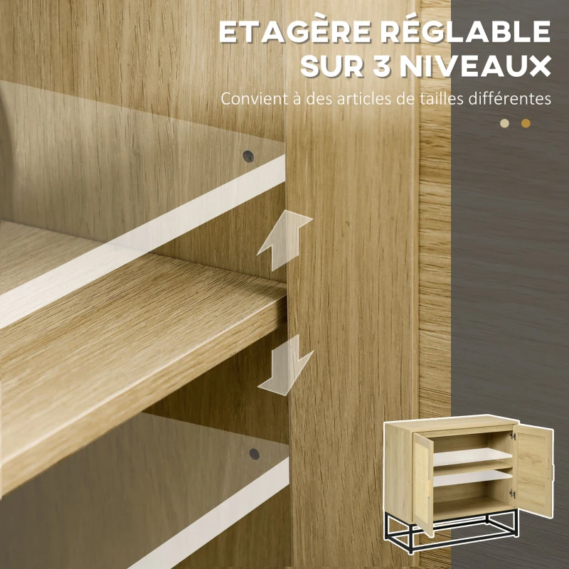 HOMCOM Buffet bas style bohème avec placard 2 portes rotin tissé étagère ajustable en hauteur 80 x 40 x 80 cm naturel