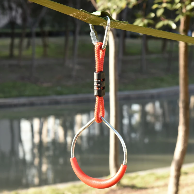 Outsunny Obstacle Course for Kids 46FT Slackline Kit with Rings Monkey Bars Fist Swing Climbing Rope Carry Bag Tree Protectors Training Equipment for Backyard