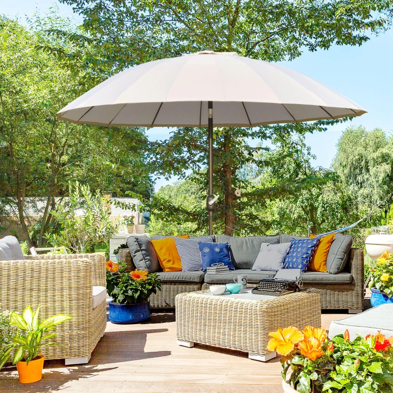 Outsunny Ombrellone da Giardino e Terrazza 2.5x2.5m con Manovella, 18 Stecche e Testa Inclinabile, Crema